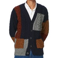 [COD] and New Mens Contrast Color Knit Cardigan V-Neck Long-sleeved Sweater Jacket Male SY0132