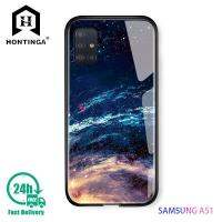 【sought-after】 Hontinga สำหรับ Galaxy A71 Case Fantasy Space Luxury Aurora Moon Starry Elk Casingg กันกระแทก Galaxy Case กระจกนิรภัยเคสโทรศัพท์ Back Cove