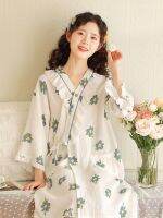 ◎✠∈ Miandao Japanese style kimono nightdress womens spring and summer three-quarter sleeves double layer cotton thin gauze sweet age-reducing bathrobe