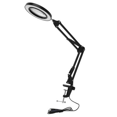LED Magnifying Lamp with Clamp, 10 Levels Dimmable, 3 Color Modes, 5-Diopter Real Glass Lens, Adjustable Swivel Arm Lighted Magnifier Light for Desk Table Craft Workbench