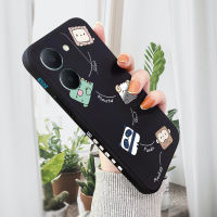 เคส PMP สำหรับ VIVO Y27 5G เคสโทรศัพท์ดีไซน์ลายการ์ตูนน่ารักรูปลิงแพนด้ารูปลิงแกะลายขอบสี่เหลี่ยมปลอกซิลิโคนของเหลวเคสป้องกันกล้องคลุมทั้งหมด