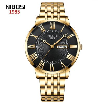 [COD]nibosi แบรนด์นาฬิกาผู้ชาย TikTok นาฬิกาควอตซ์สายเหล็กสีทองแฟชั่นเรียบง่าย จุด