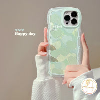 Redmi 9T 9 10 9A 9C 10A NFC Redmi Note8 Note 10 Note 11 Note9 Note 10S Note 11S Note 10 Pro Max Plus ขอบหยักหยิก Ins เคสนิ่มลายหัวใจสีเขียวเกาหลี