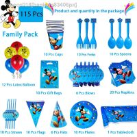 ▲△♤ Mickey Mouse Happy Birthday Decoration Disposable Tableware Set For 10 People Party Supplies Plate Banner Tablecloth Balloon