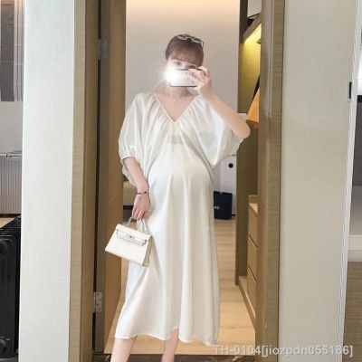 ☒✟ jiozpdn055186 Vestido de maternidade gola v manga folhada elegante roupa formal gravidez vestido ocupação coreano verão novo 2022