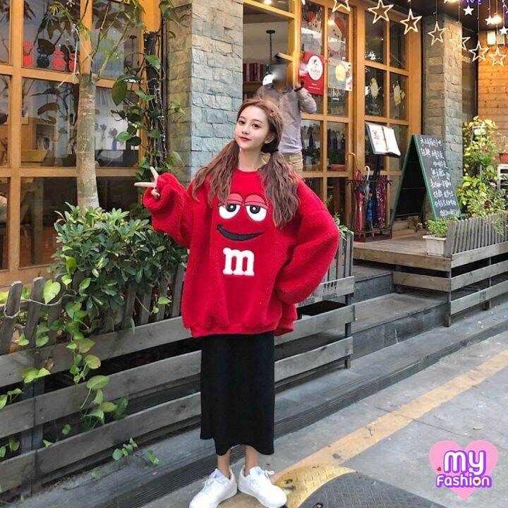 myf-มาใหม่-เสื้อสเวตเตอร์ผ้าสำลีหนานุ่ม-ปักลาย-m-amp-m