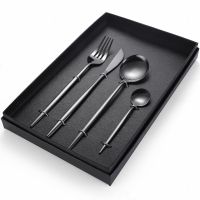 （QIQI tool）  Complete TablewareBlack Gold CutlerySilverware Set ForkKnife Set CutlerySilverware Set Flatware เป็นมิตรกับสิ่งแวดล้อม