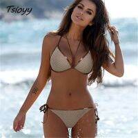 Sexy Mesh Bikini Set 2023 New Women Solid Swimwea Bronzing Halter Solid Push-Ups Biquini Beachwear Bathing Suit Thong