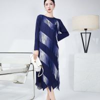 Cross-border hot style female temperament of high-end fashion womens clothing fold dress long-sleeved tassel loose big yards