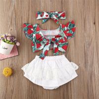 0-2 Years Summer Baby Girls Clothes Set Infant Newborn Backless Short Sleeve Tops Short Dress with Headband Children Outfits  by Hs2023