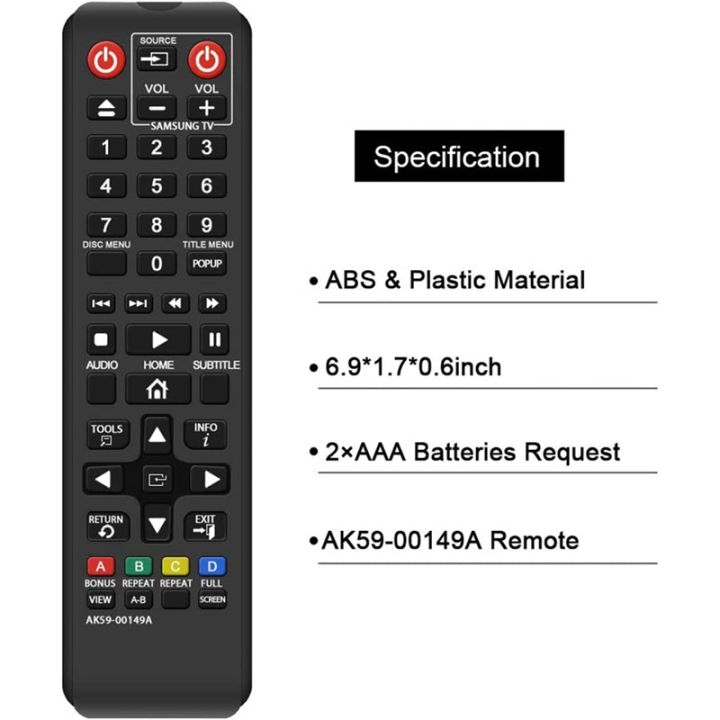ak59-00149a-replacement-remote-control-for-samsung-dvd-blu-ray-player-bdf5100-za-bd-es5300-bd-fm51-bd-fm57c-bd-h5100