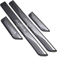 Silver For Hyundai KONA EV Accessory 2023 2022-2017 Carbon Stainless Car Door Sill Kick Scuff Plate Protector Trim Cover Guard Pedal