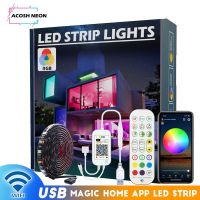 แถบไฟ LED ไวไฟ RGB USB พลังงานโคมไฟ LED แถบเพลงอัจฉริยะไฟกลางคืนซิงค์ทำงานร่วมกับ Alexa สำหรับทีวี32-75นิ้ว,PC,กระจก