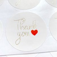 free shipping 800pcs Thank you golden glitter red heart sealing sticker 5CM Round gloden Sticker Labels red heart packaging Stickers Labels
