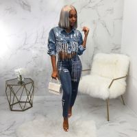 ZZOOI Ripped Chain Denim Short Jacket Sexy Women Backless Elegant Jeans Casual Club Coat Outerwear