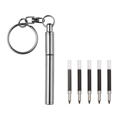 Portable Key Ring Stainless Steel Telescopic Pen Telescoping Ballpoint Pen Keychain Tool for Outdoor Travel