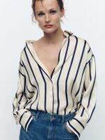 Zaraˉ shirt spring and autumn new womens long-sleeved loose silk satin texture vertical striped top 2068402 066