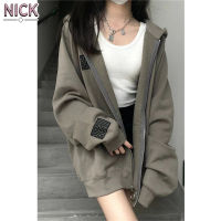 NICK Hoodie สำหรับผู้หญิงหลวมขี้เกียจเสื้อซิปบาง