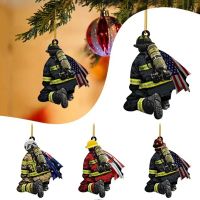 Personalized Firefighter Fireman Car Decoration Pendant Christmas Tree Home acrylic Fire Peripheral Car Flat Pendant Keychain Christmas Ornaments