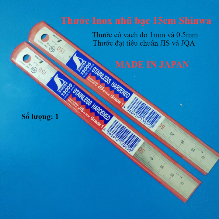 Thước lá Shinwa Nhật 150mm model 13005 Thước INOX mạ nhũ bạc MADE IN