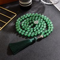 108 Count 8mm Green Aventurine Jade Beads Knotted Japa Mala Necklace Meditation Yoga Prayer Rosary for Men and Women Jewelry