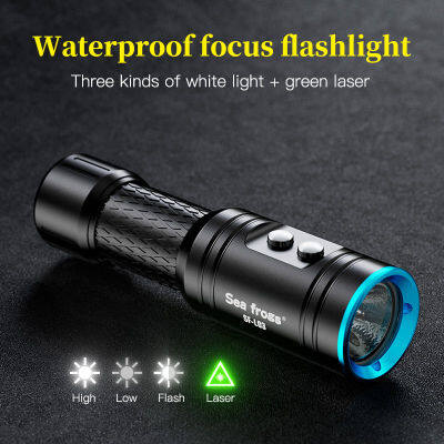 Seafrogs SF-L03 Aluminum Alloy Waterproof 100m/325ft Flashlight 4 Modes, Zoomable 1000 Lumen Diving Torch with Long-Range Green Laser