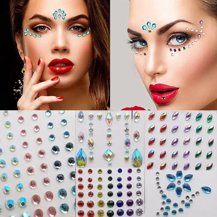 MYCOLOR Women Glitter Pearls Adhesive Face Decal Eyes Shadow Crystal 3D ...