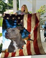 Sophia - Unique Pitbull American Flag Blanket for Birthday Xmas - Independence Day Pitbull American Flag Fleece Blanket