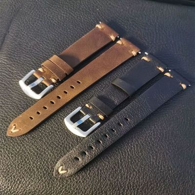 【Hot seller】 leather strap unisex top layer cowhide pin buckle 18-26MM soft retro watch chain universal style