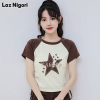 Laz Nigori เสื้อยืดผู้หญิงแขนสั้นเข้ารูป,คอกลมใหม่