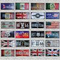 2023 Fashion Route 66 USA UK Italy National Flag Tin Sign Car License Plate Vintage Wall Plaques Decor For Bar Cafe Garage Pin Up Sign 15x30cm