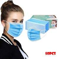 50Pc Blue Adlut Disposable Face Mask 3ชั้นผ้าไม่ทอหน้ากากปากสำหรับฮาโลวีนคอสเพลย์ Headband Masques