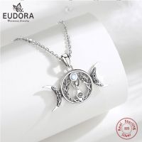 Eudora 925 Sterling Silver Triple Moon Goddess Necklace For Women Man Moonstone Tree Of Life Amulet Pendant Witch Jewelry Gift