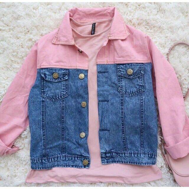 Jaket jeans two tone sale