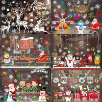 ；‘。、’ Christmas Window Stickers Christmas Wall Sticker Kids Room Wall Decals Merry Christmas Decorations For Home New Year Stickers