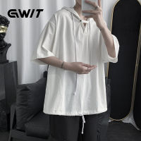 GWIT เสื้อกันหนาวผู้ชายแขนสั้นเสื้อยืดหลวมเสื้อกันหนาวแขนสั้น INS กลางแขนหล่อด้านบน Gwit137