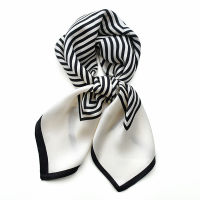 Printed white stripe geometry 100 twill silk scarf women bandana 65cm square scarves kerchief luxurious neck wrap shawl ladies