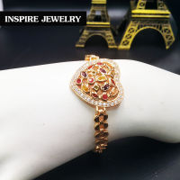 INSPIRE JEWELRY สร้อยข้อมือกึ่งกำไล ฝังพลอยนพเก้า และล้อมด้วยฝังเพชรสวิส  สวยงามมาก งานแฟชั่นชั้นนำ