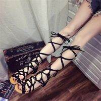 【CW】 2022 Roman Gladiator Bandage Sandals Knee Flat Sandalias Botas Femininas Shoes Hollow Ankle Boot