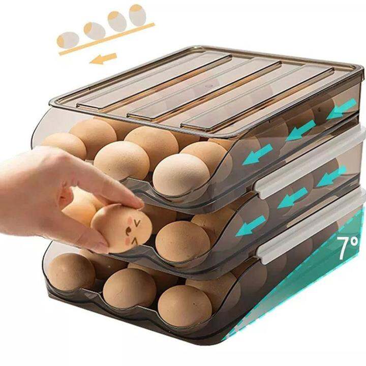 2 Layer Egg Holder Egg Storage Container For Refrigerator,ramp Type Auto  Roll Egg Organizer For Ref