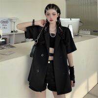 Short-Sleeved Blazer Womens Summer New bf Style Loose All-Match Thin Small Suit Black