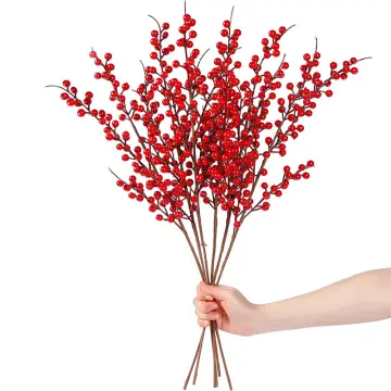 10pcs Snow Frosted Artificial Red Berry Stems Snowy Xmas Red Spray Picks  Holly Berry Branches for Christmas Tree Decor Holiday DIY Crafts Xmas  Ornaments Home Decor