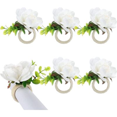 Flower Napkin Rings 6Pcs, Napkin Rings Holder, Spring Floral Serviette Buckles Holder Table Decorations
