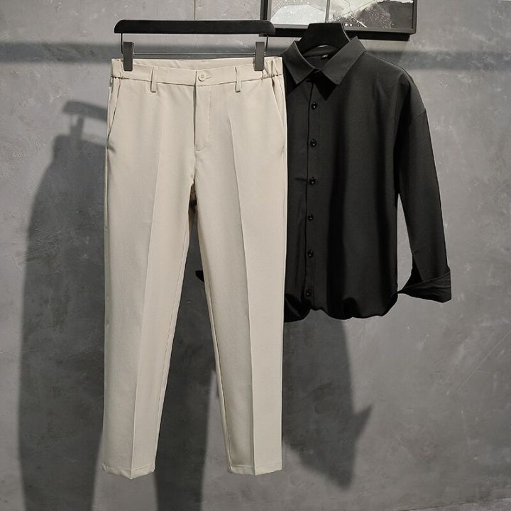 เสื้อผ้าผู้ชายเสื้อเบลเซอร์เรียวบางเย็น-celana-setelan-อังกฤษธุรกิจการเพาะปลูกด้วยตนเองสบายเท้าเล็กๆกางเกงพลัสไซส์42