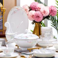 เครื่องใช้บนโต๊ะอาหารเซรามิก Jingdezhen 60หัวภาชนะบนโต๊ะอาหารมื้อค่ำชุดจานกระเบื้องจีนหม้อชามข้าวก๋วยเตี๋ยวชามจานชาม