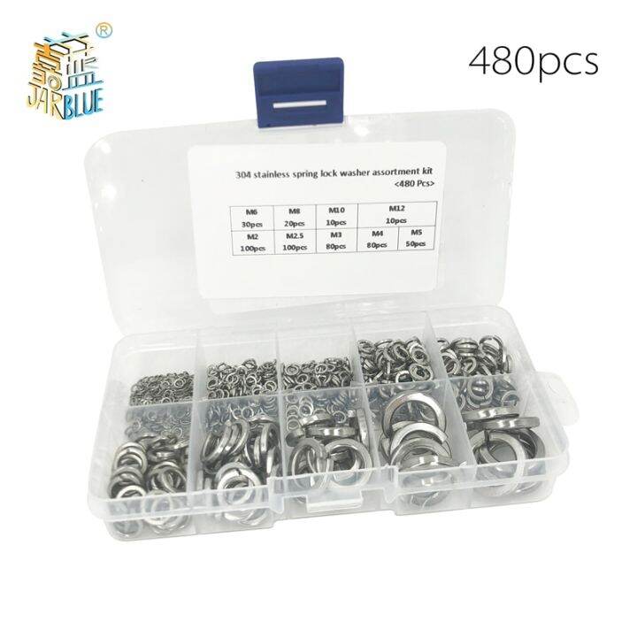 300/480pcs lock washers set stainless steel black carbon steel m2 m2.5 ...