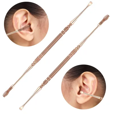 2pcs Spiral Massage Ear Pick 360 Spiral Ear Wax Remover Ear Canal Cleaner Stainless Steel Flexible Design Ear Care Tools