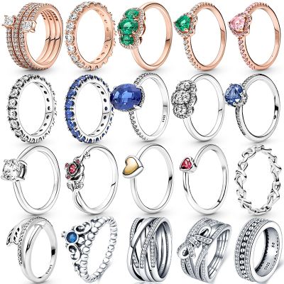 Rings For Women 925 Silver Original Colorful Heart Cubic Zircon Crown Rings Fine Wedding Engagement Anniversary Jewelry Gifts