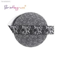 ♠♛✥ BRISTLEGRASS 2 5 10 Yard 5/8 15mm Black Lace Print Fold Over Elastics FOE Spandex Satin Band Tape Hair Tie Headband Sewing Trim