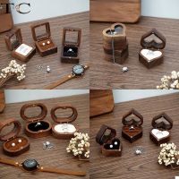 Black Walnut Skylight Ring Necklace Earrings Storage Box Vintage Oval Heart-Shaped Square Wood Engagement Ring Storage Box